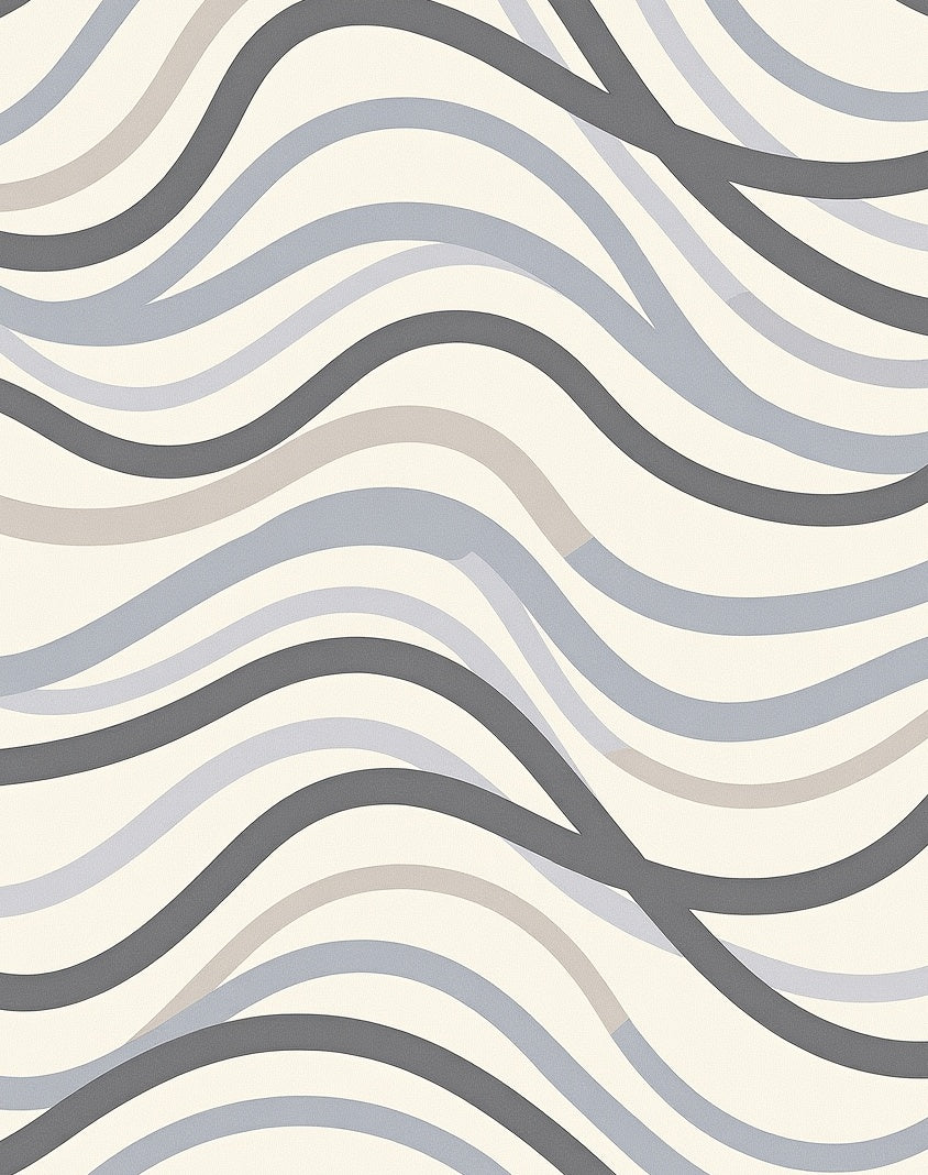 Modern Gray Blue Wavy Stripe Design Rug