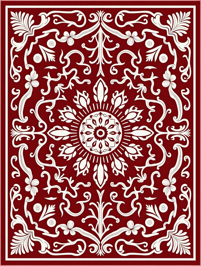 Detailed Floral Medallion Vine Pattern Rug