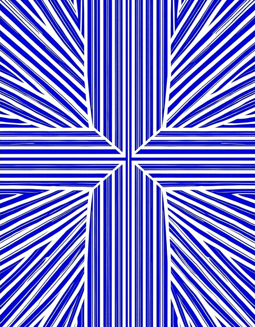 Bold Blue White Radial Stripe Rug