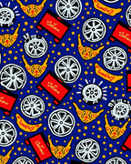 Bold Red Yellow Wheel Pattern Rug