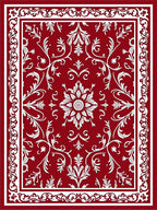 Red White Floral Swirl Pattern Rug