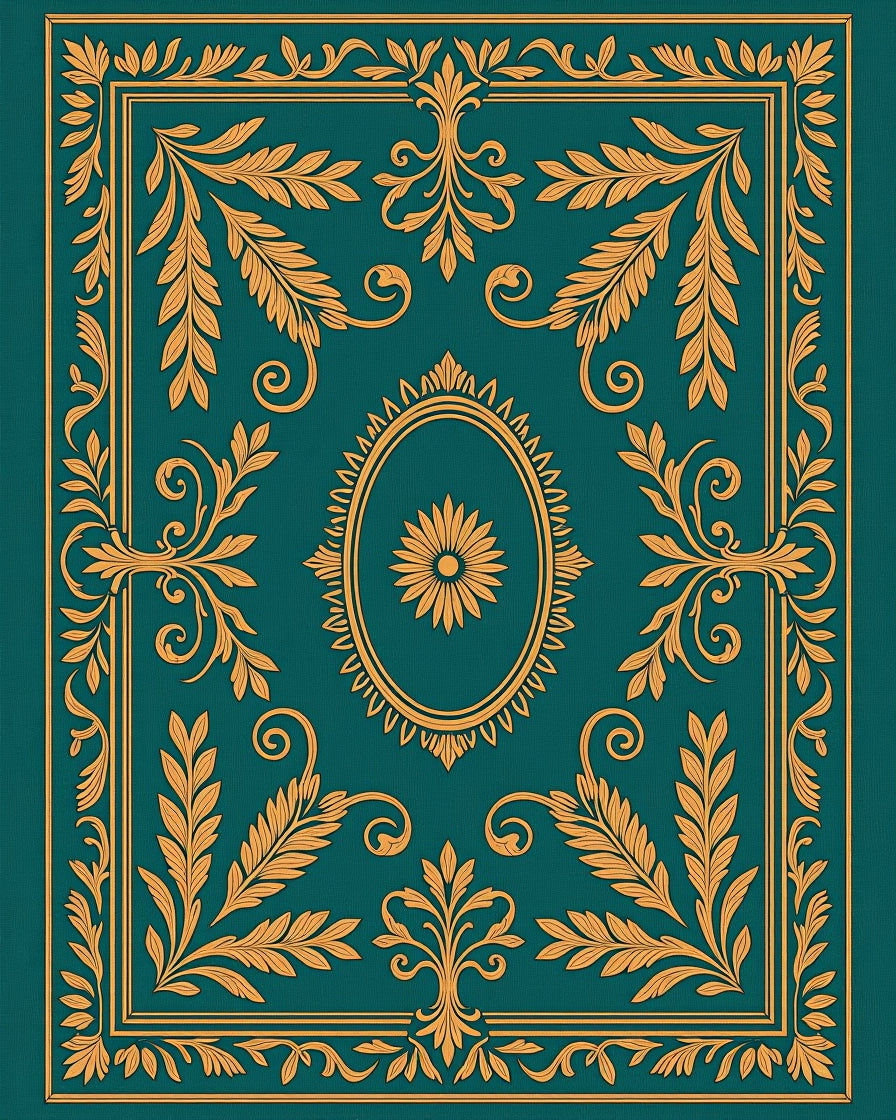 Ornate Floral Medallion Teal Gold Rug