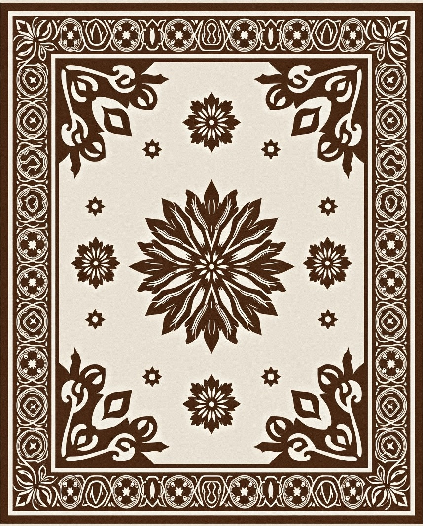 Ornate Floral Geometric Border Rug