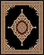 Elegant Ornate Black And Brown Rug