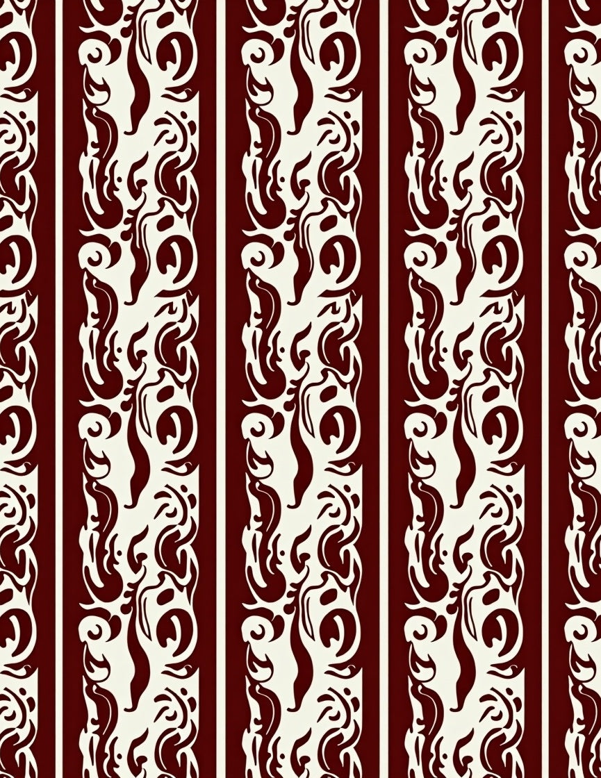 Crimson Cream Ornate Striped Pattern Rug