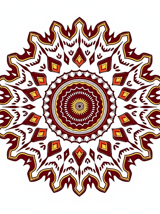 Intricate Mandala Patterned Maroon Rug