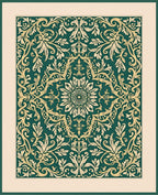 Intricate Floral Scrollwork Green Gold Rug