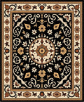 Black Floral Scrollwork Medallion Rug