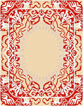 Bold Red White Abstract Floral Frame Rug
