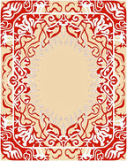 Bold Red White Abstract Floral Frame Rug