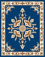 Ornate Blue Colonial Floral Decorative Rug