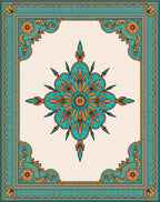 Ornate Teal and Gold Floral Medallion Rug