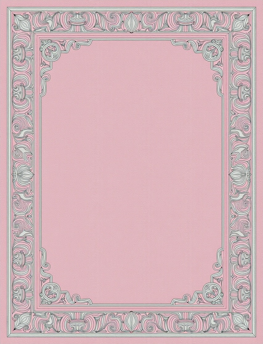 Vintage Pink Ornate Floral Frame Rug