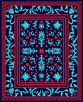 Coastal Navy Blue Coral Border Rug
