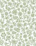 Green Leaf Flower Sketch Pattern Rug