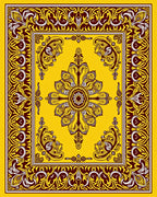 Yellow Burgundy Ornate Mandala Rug
