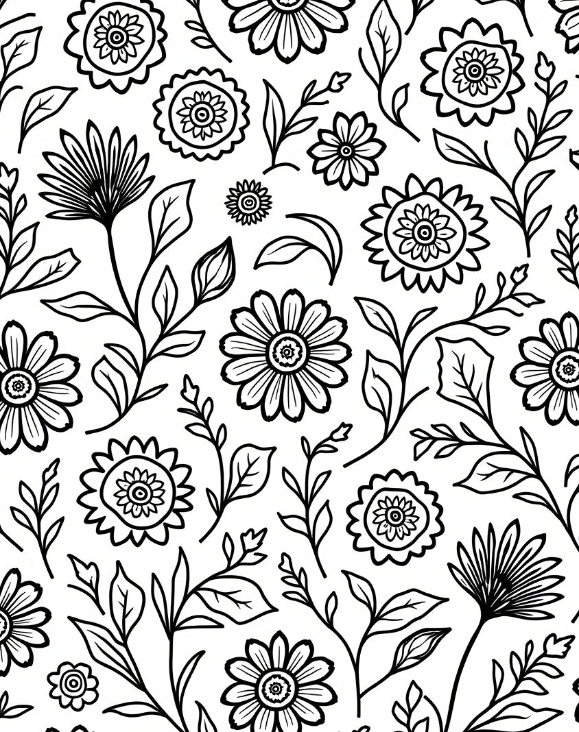 Floral Vine Pattern With Black Outline Rug