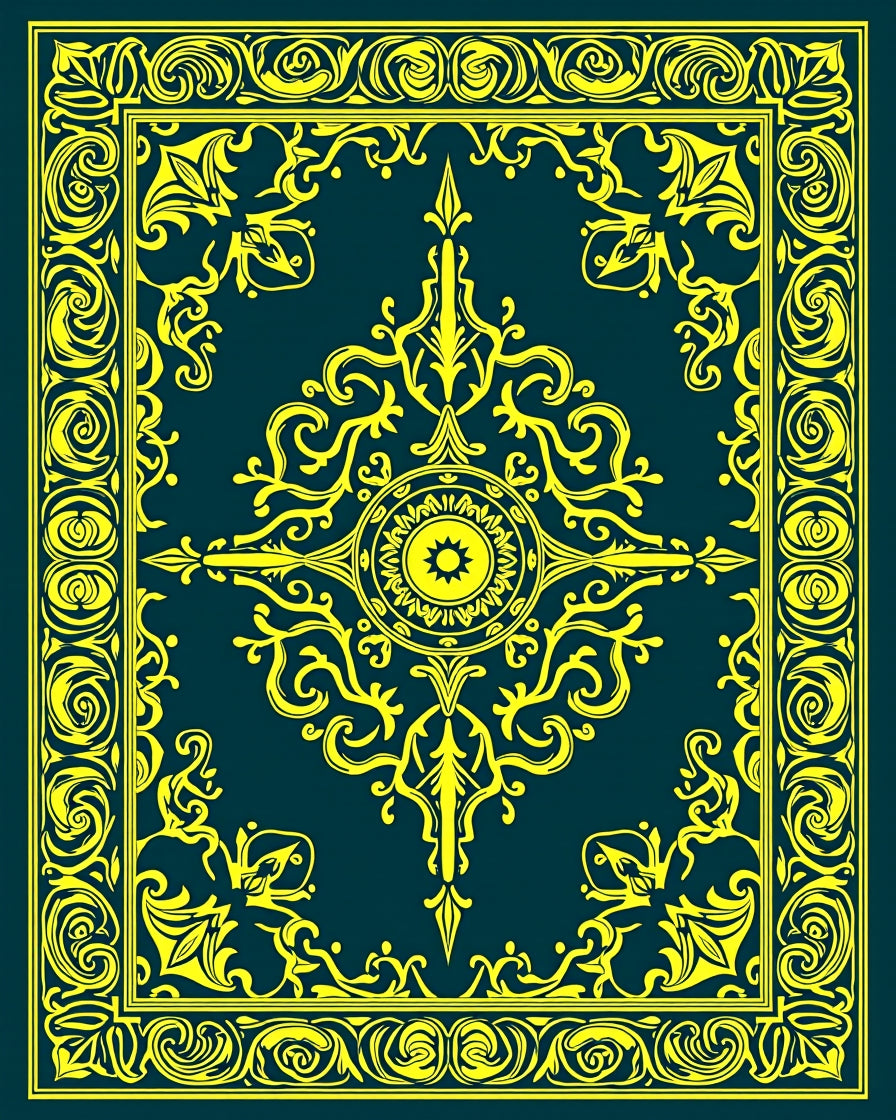Yellow Floral Inlay Pattern Rug
