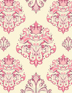 Pink Floral Damask Pattern Rug