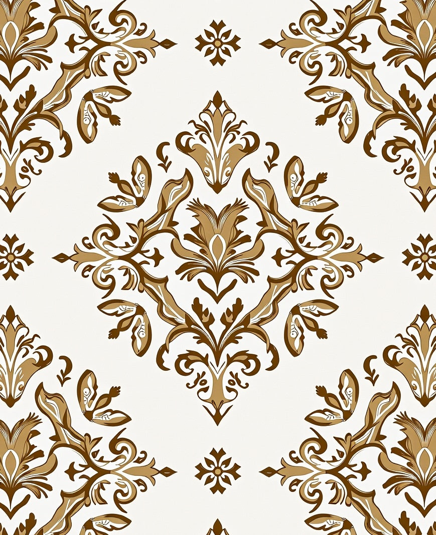 Elegant Golden Brown Damask Floral Design Rug