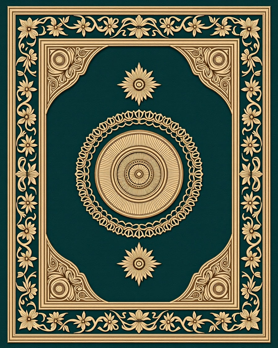 Gold Floral Bordered Teal Medallion Rug