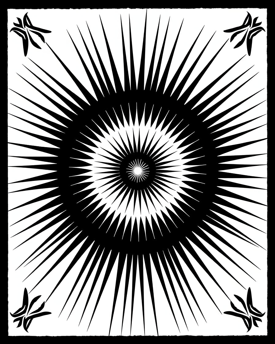 Bold Black Sunburst Geometric Design Rug