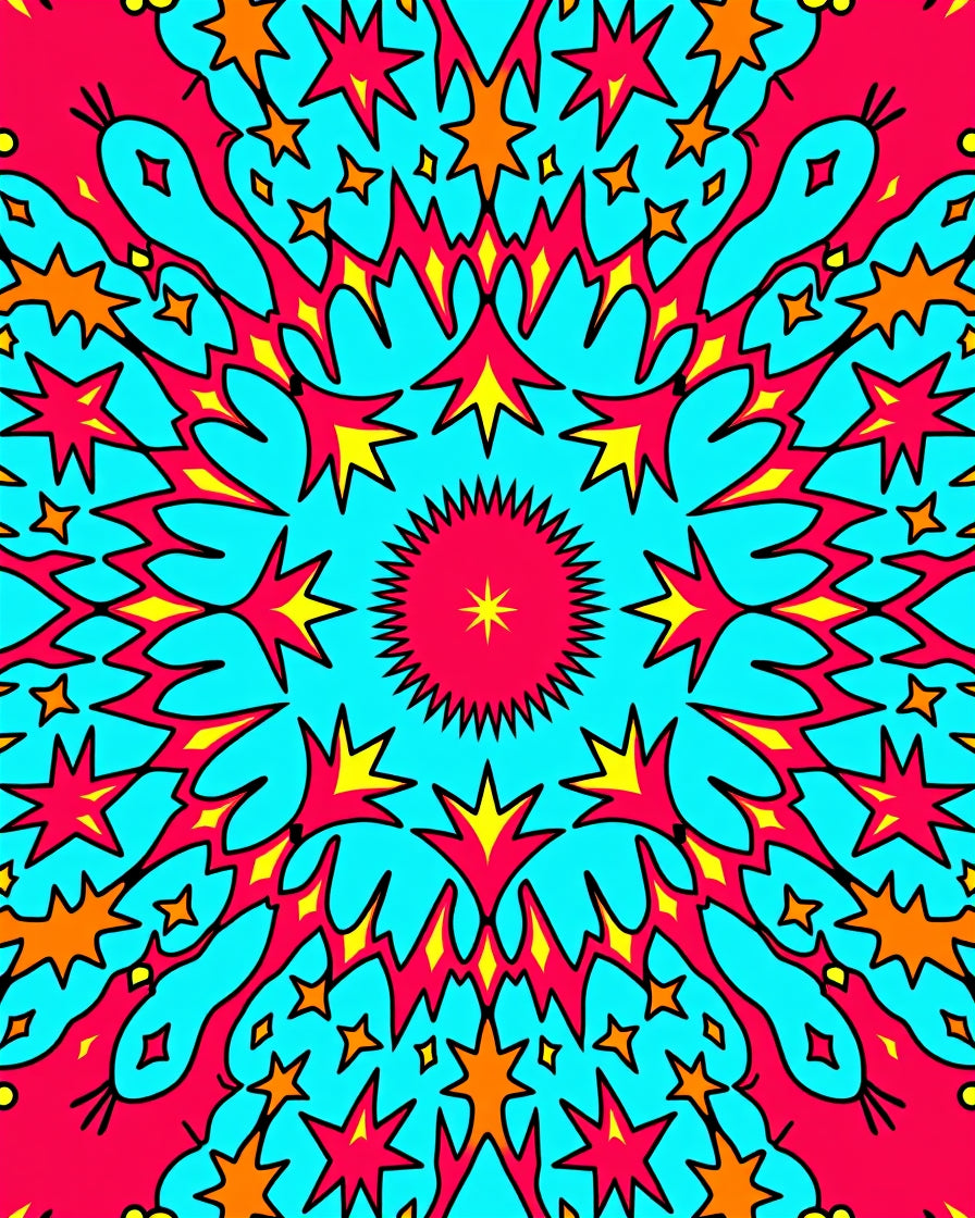 Vibrant Starburst Kaleidoscope Rug