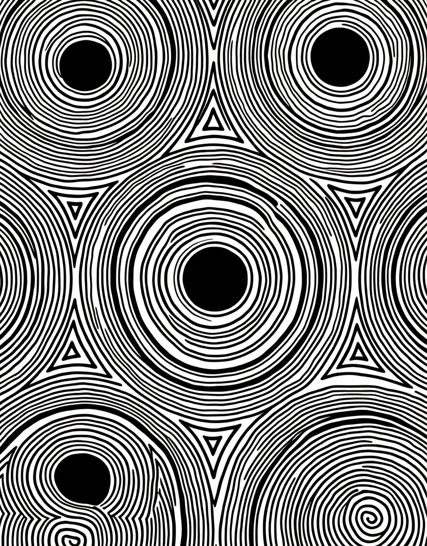 Monochrome Concentric Circles Triangles Pattern Rug