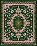 Rich Green Floral Gold Sunburst Rug