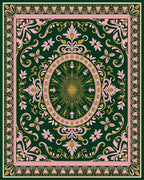 Rich Green Floral Gold Sunburst Rug