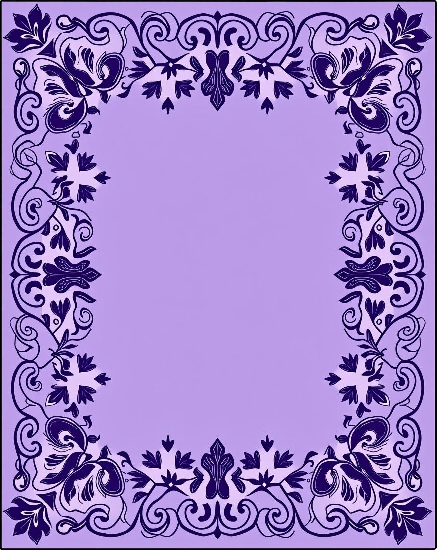 Ornate Floral Scrollwork Border Design Rug