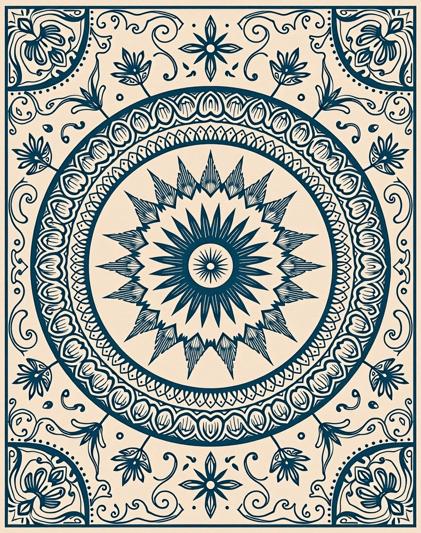 Intricate Floral Sun Mandala Design Rug