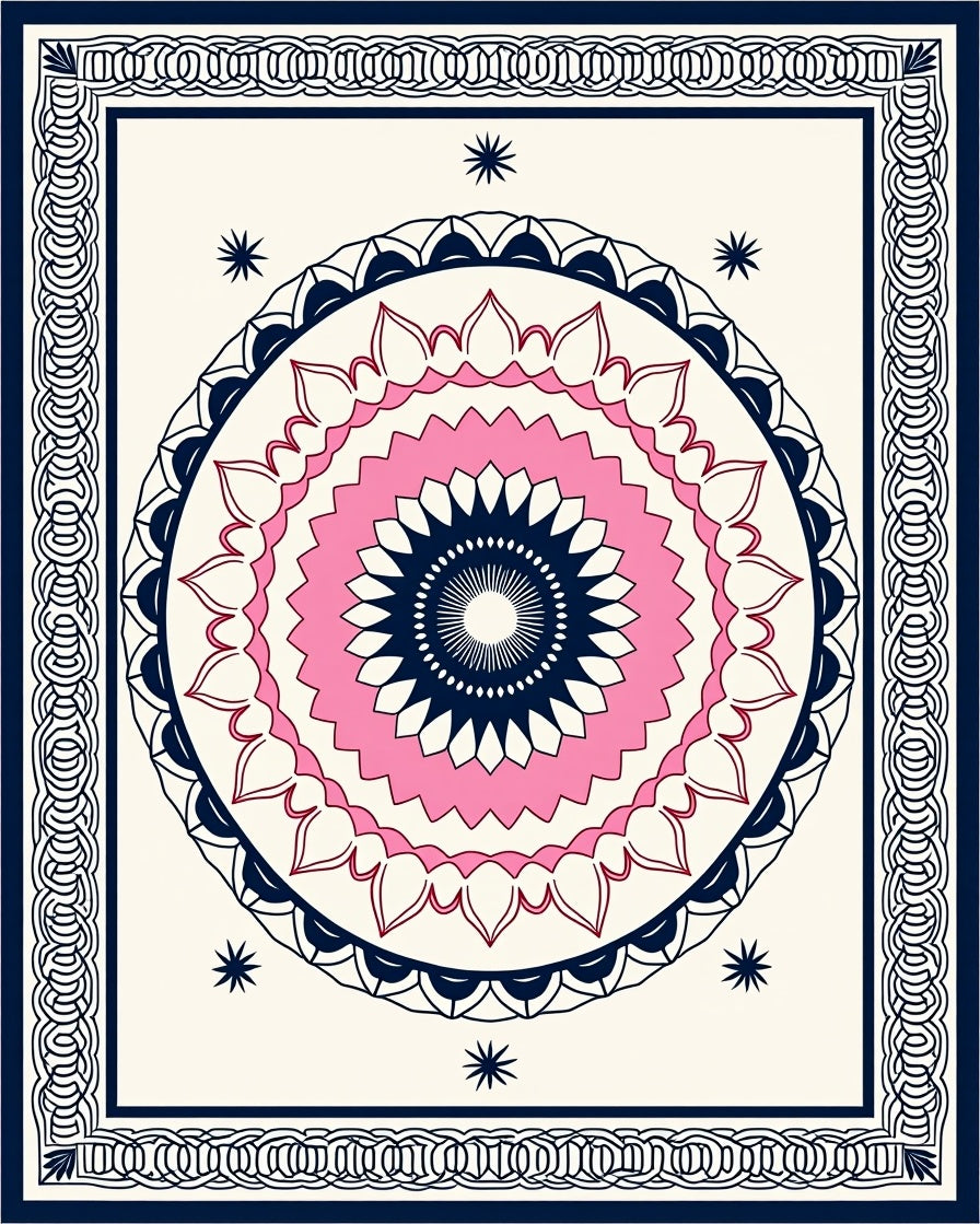 Mandala Design With Pink Blue Accents Rug
