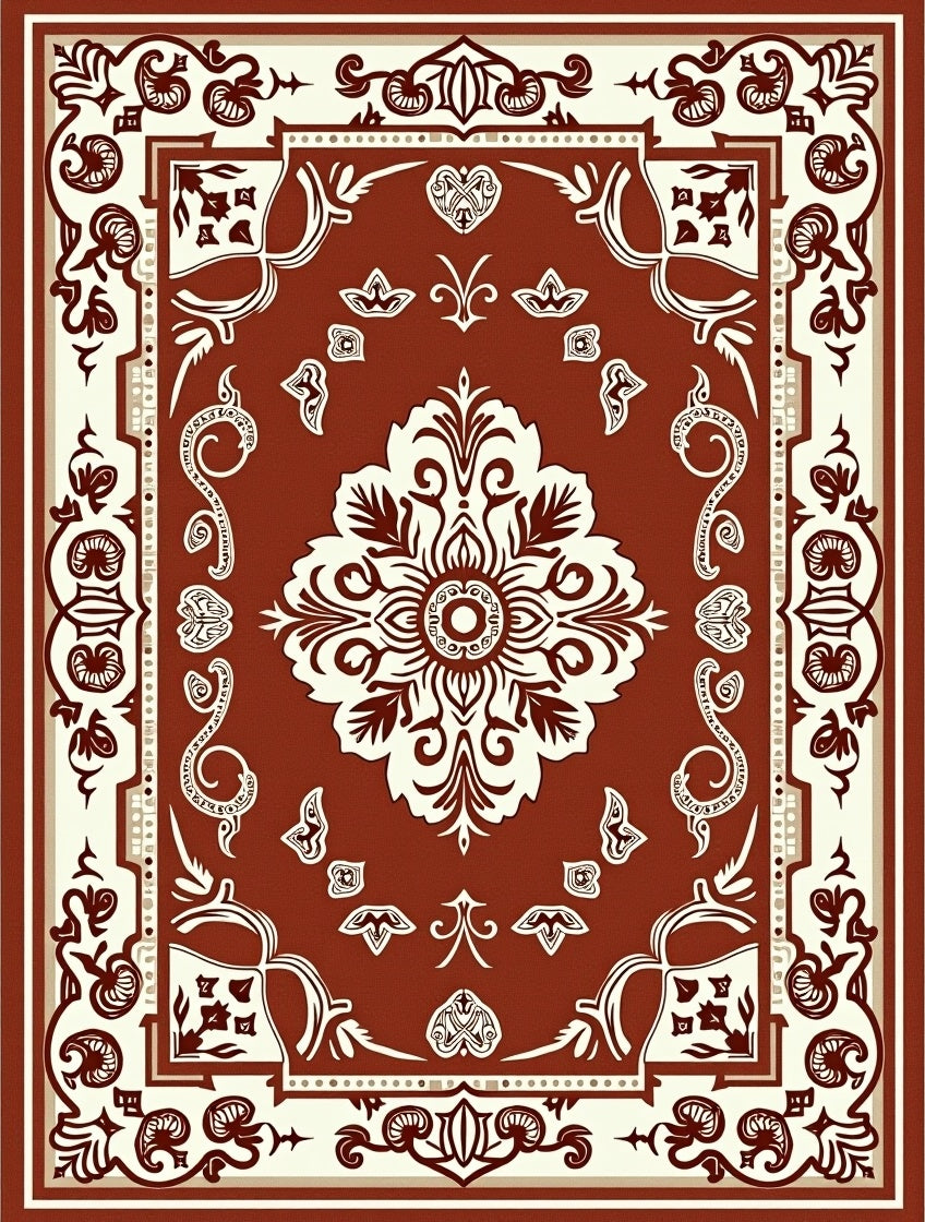 Rich Crimson Floral Inlay Rug