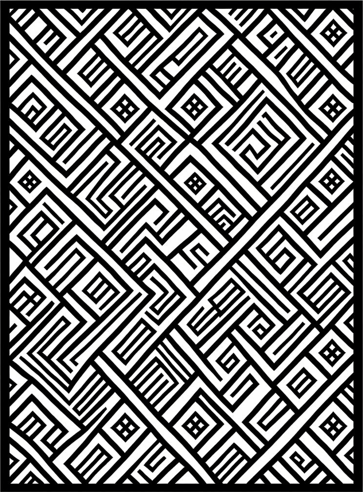 Bold Black White Geometric Labyrinth Rug