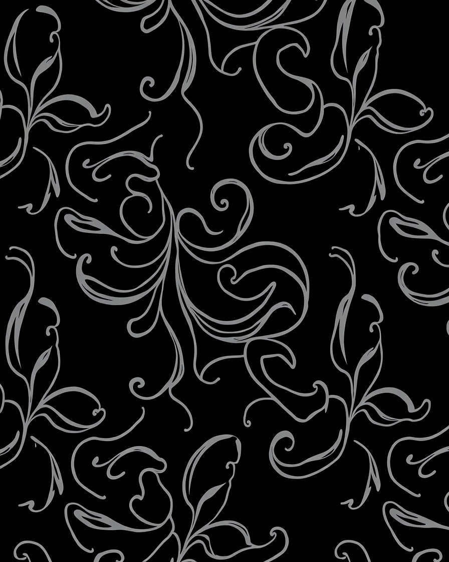Elegant Gray Swirl Floral Pattern Rug