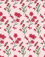 Red Floral Branches On Pink Background Rug