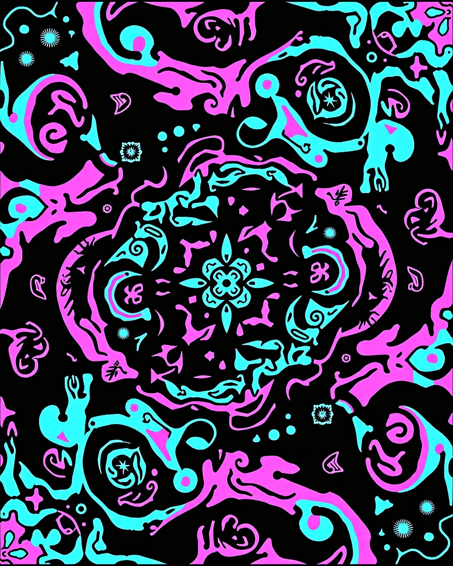 Vibrant Pink Teal Abstract Swirl Pattern Rug