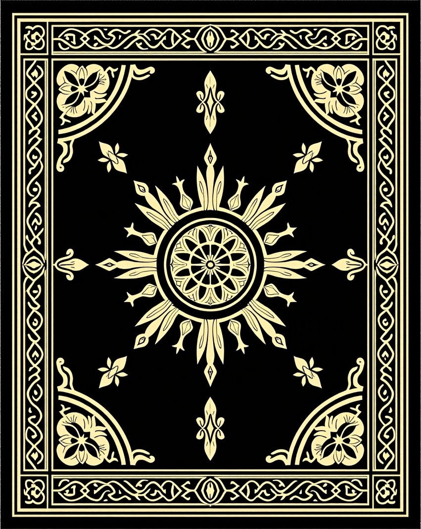 Antique Sunburst Floral Border Design Rug
