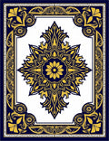 Rich Blue Gold Ornate Floral Rug