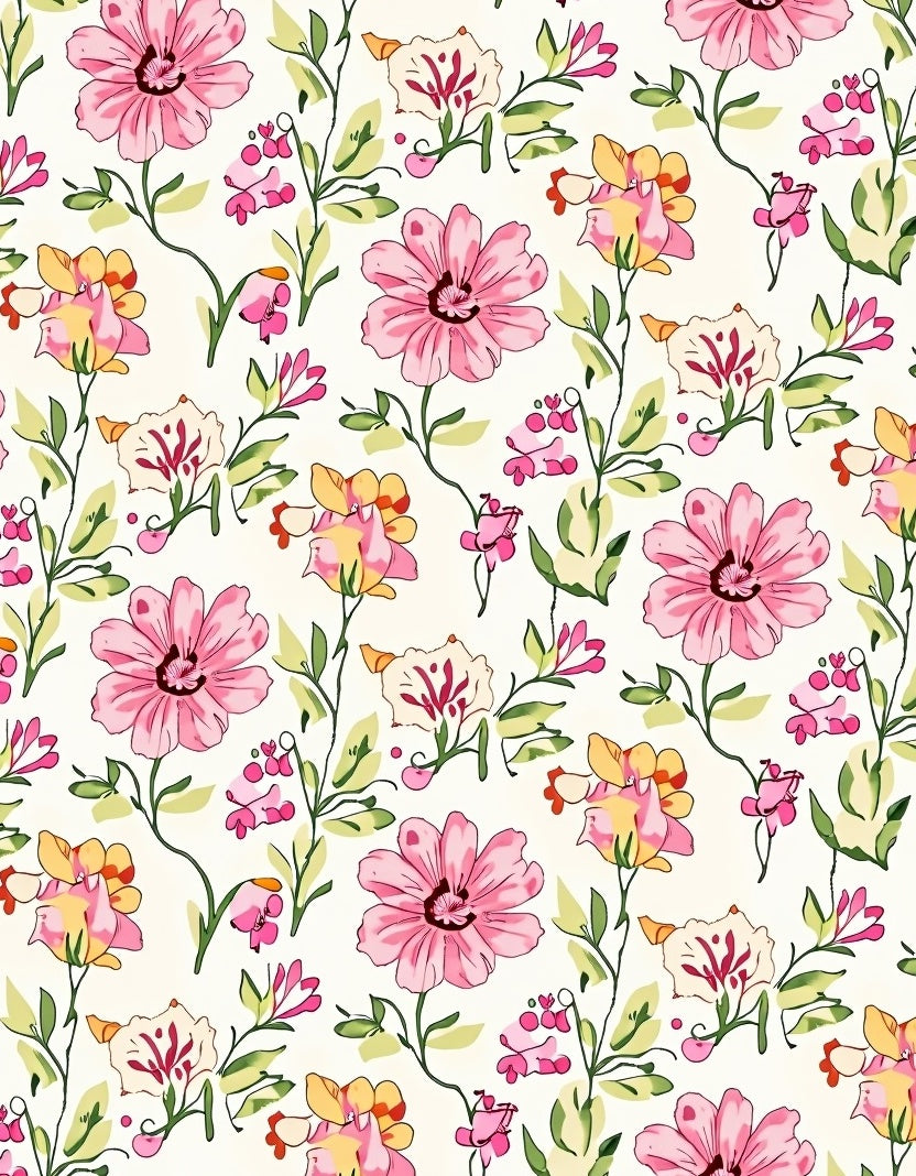 Vibrant Pink Floral Vine Pattern Rug