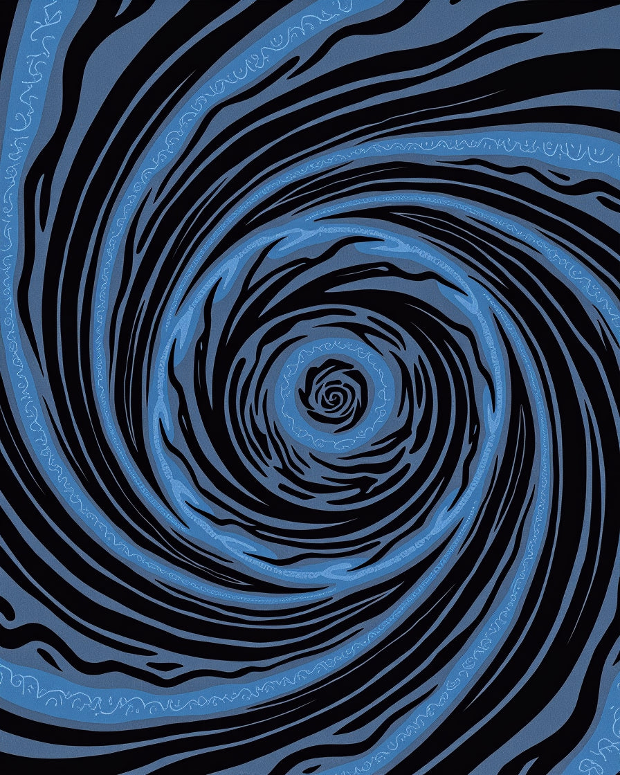 Black Blue Swirling Line Pattern Rug