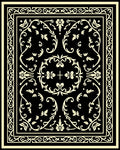Cream Floral Scrollwork Black Rug