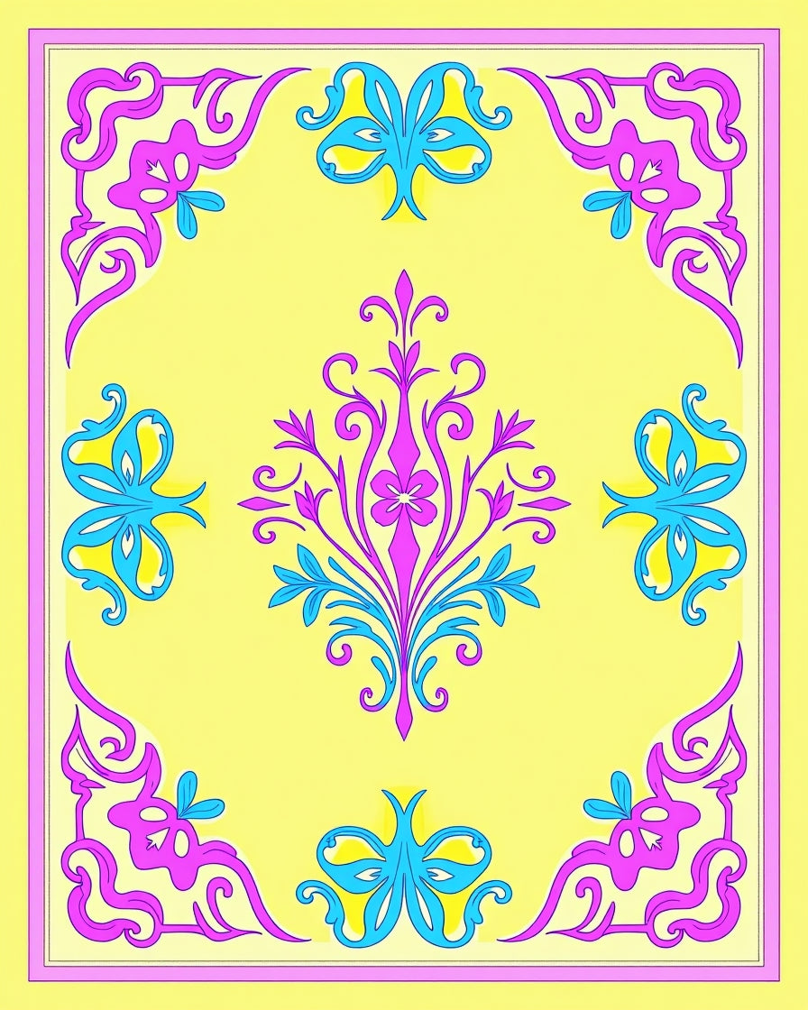 Ornate Yellow Floral Pattern Rug