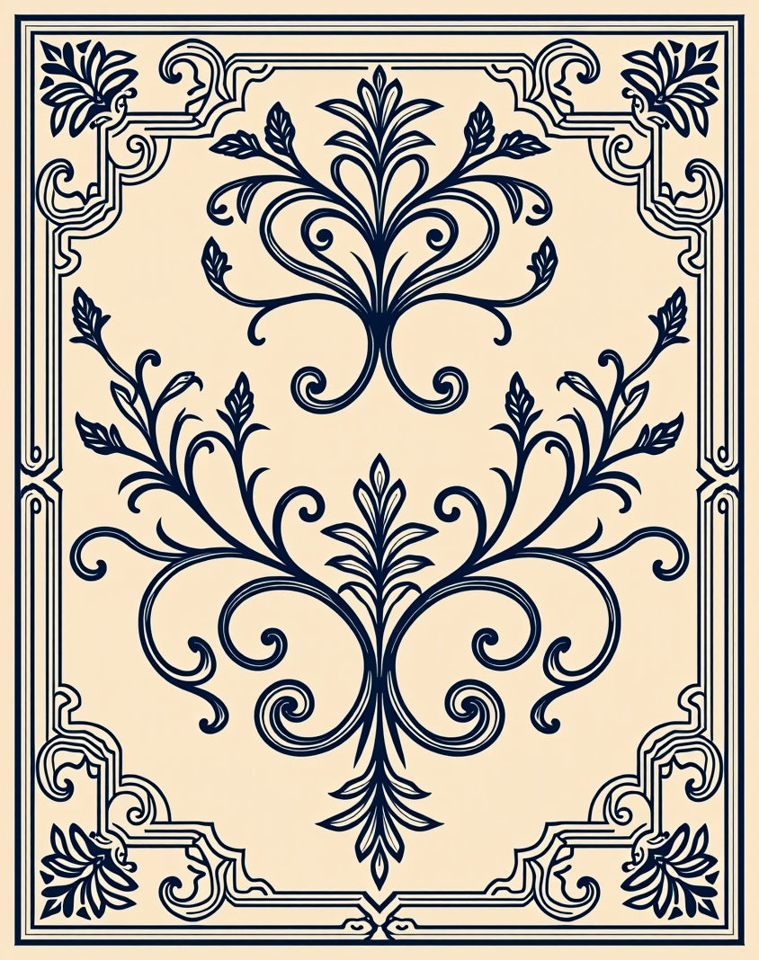 Elegant Floral Vine Scroll Design Rug