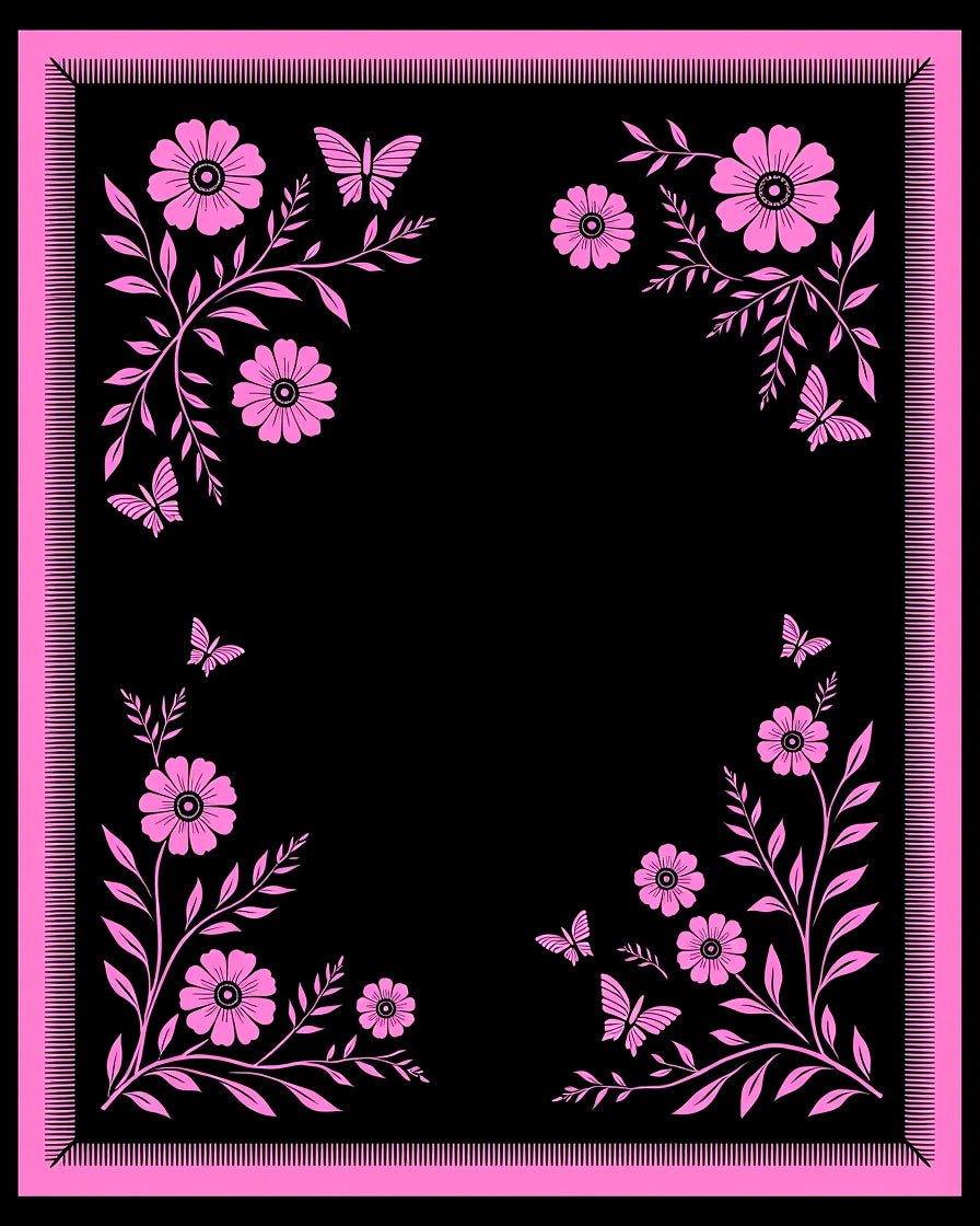 Pink Butterflies With Floral Accents Rug
