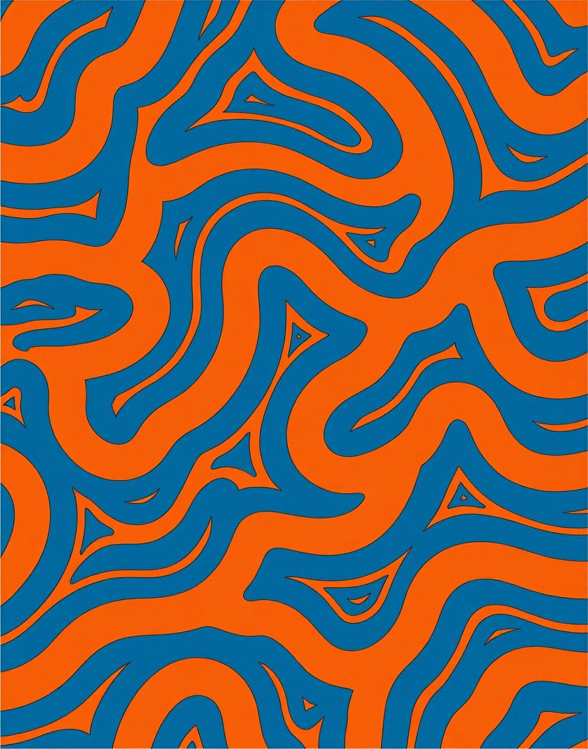 Orange and Blue Abstract Wavy Pattern Rug