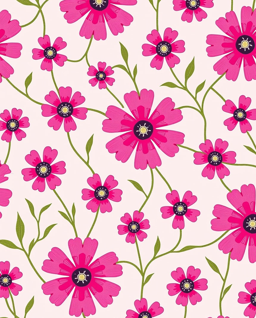 Vibrant Pink Floral Vine Pattern Rug