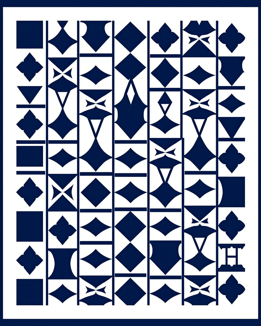 Geometric Abstract Blue White Pattern Rug
