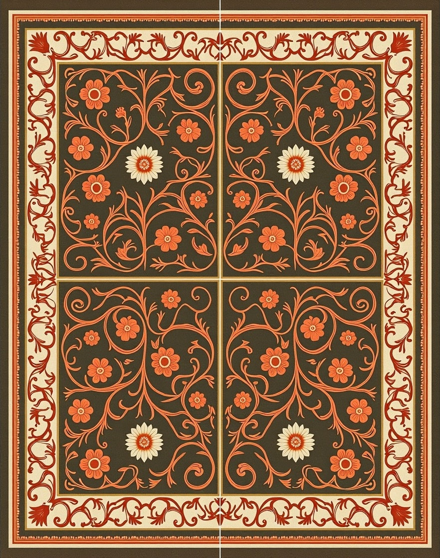 Ornate Floral Vine Tiled Rug